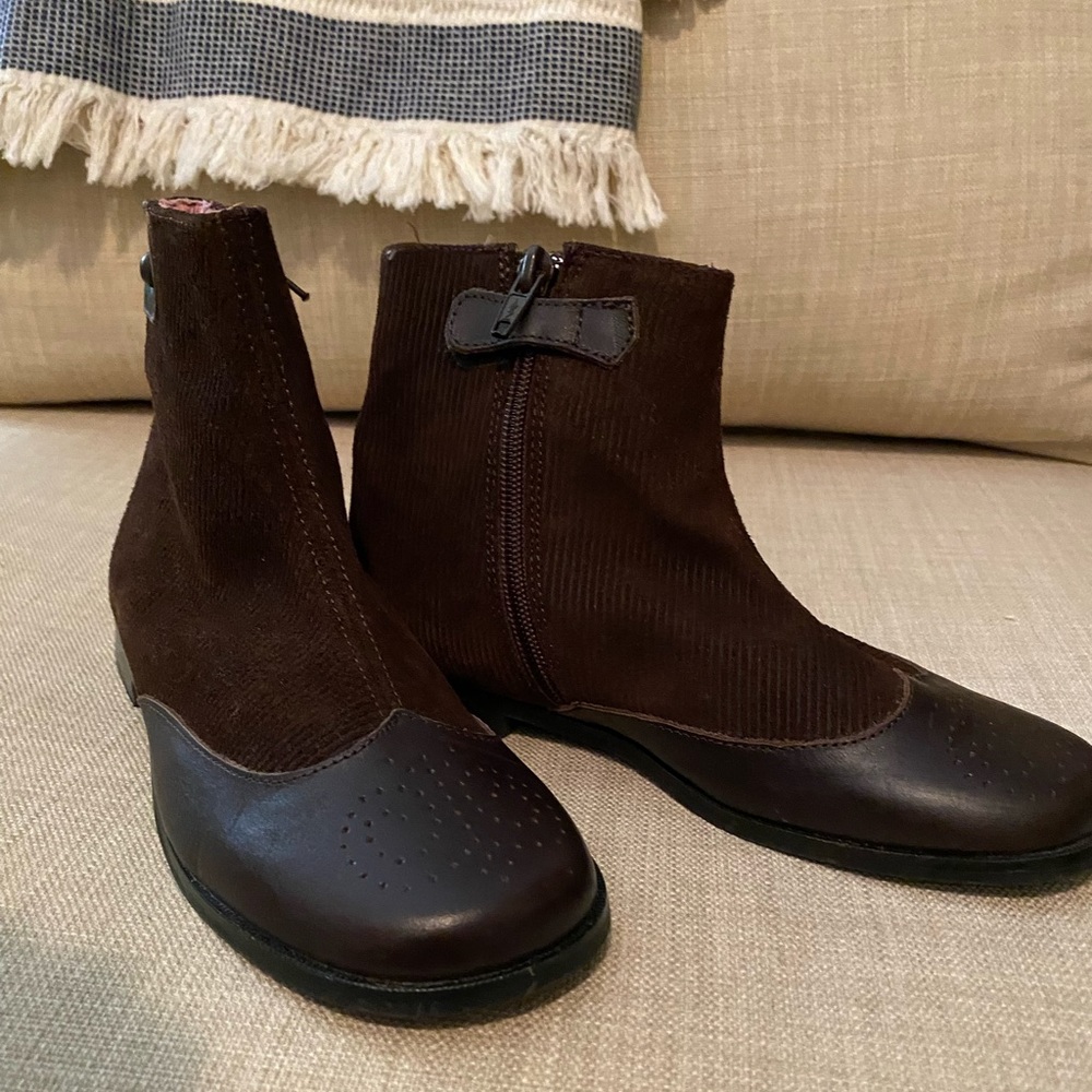 Girls Jacadi Brown Leather and Corduroy Boots
